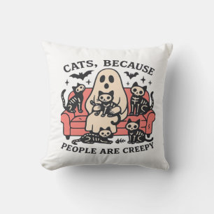 Coussin Chat Les Gens Sont Créepy Squelette Halloween Tee