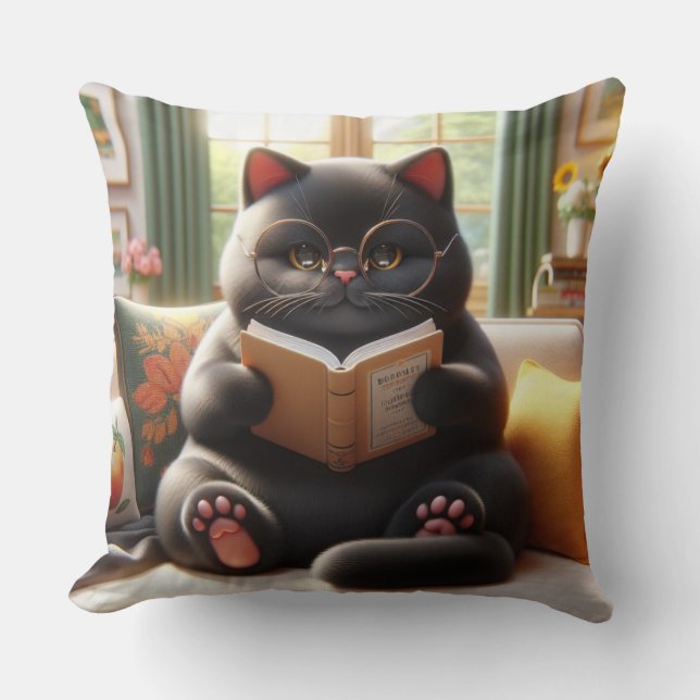 Coussin Chat lisant un livre sur un canapé (Recto)