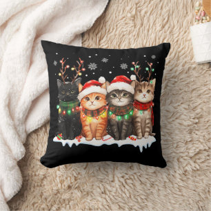 Coussin Chat Lumière de Noël Renne Santa Noël Chat