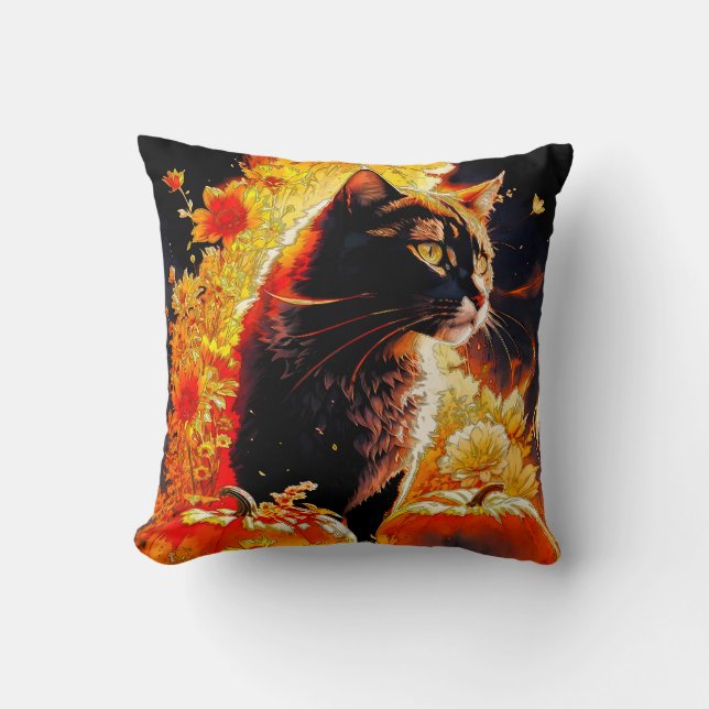 Coussin Chat magique d'Halloween (Recto)