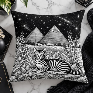 Coussin Chat Mau Égyptien Sous les Pyramides