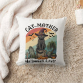 Coussin Chat Mère Halloween Amant Chapeau de Sorcière Noir (Couverture)