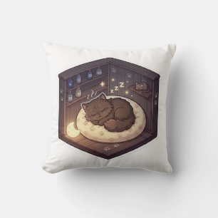 Coussin Chat mignon dormant dans un coin magique et cosy