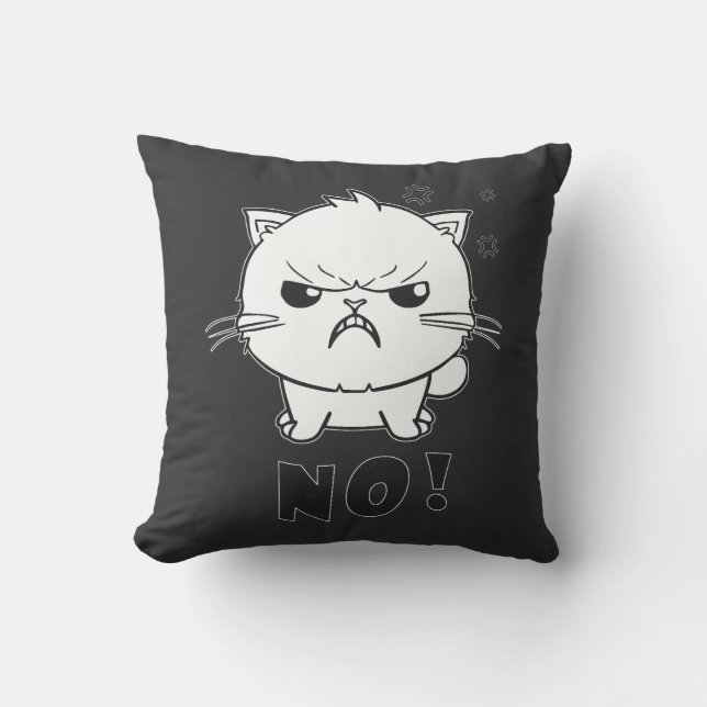 Coussin Chat mignon en colère en train de baiser Non. (Recto)