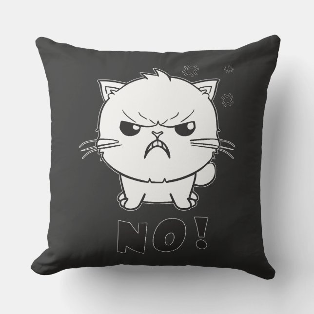 Coussin Chat mignon en colère en train de baiser Non. (Recto)