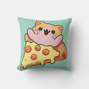 Coussin Chat mignon en train de serrer une pizza au pepper