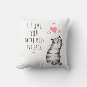 Coussin Chat mignon - Je t'aime sur la Lune et le dos