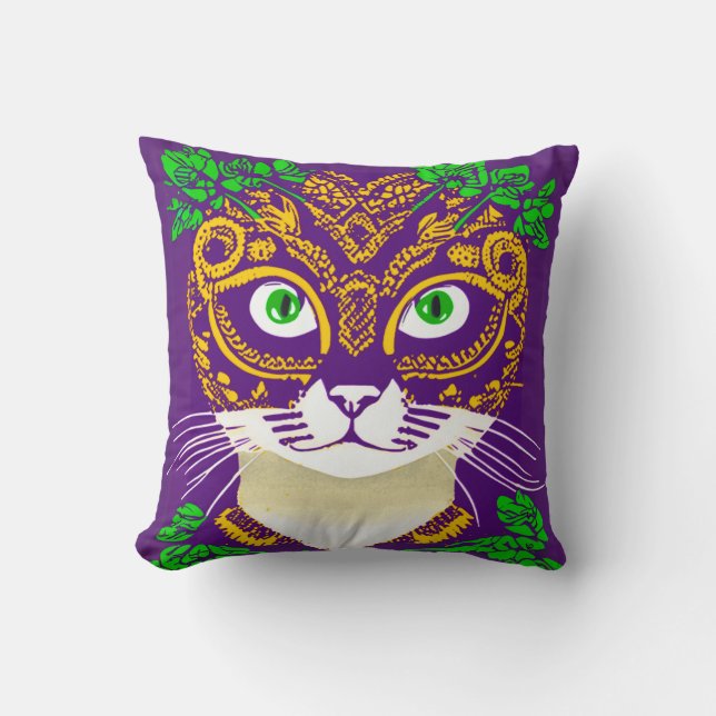 Coussin Chat mignon portant un Masque Mardi Gras (Recto)