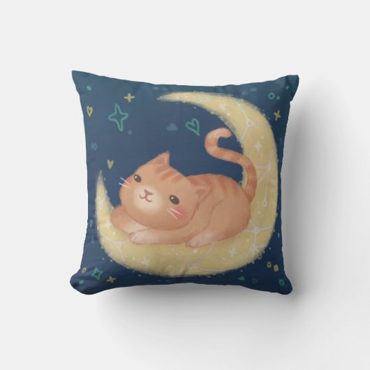 Coussin Chat mignon sur la Lune (Recto)