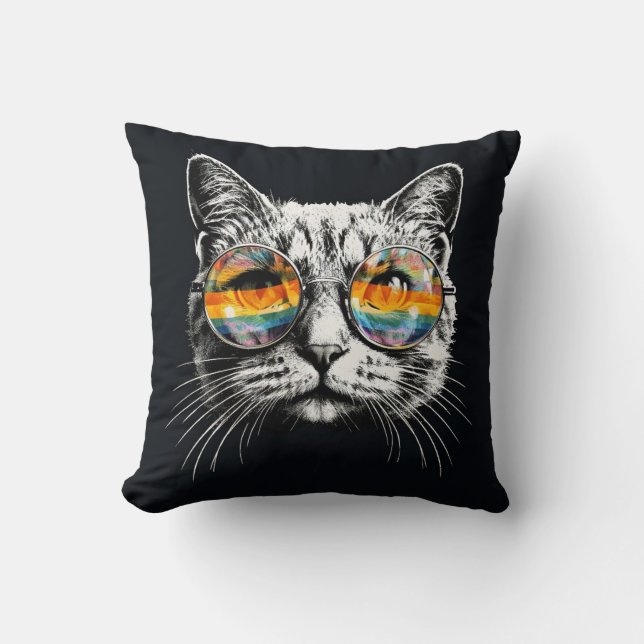 Coussin chat mode avec des lunettes arc-en-ciel (Recto)