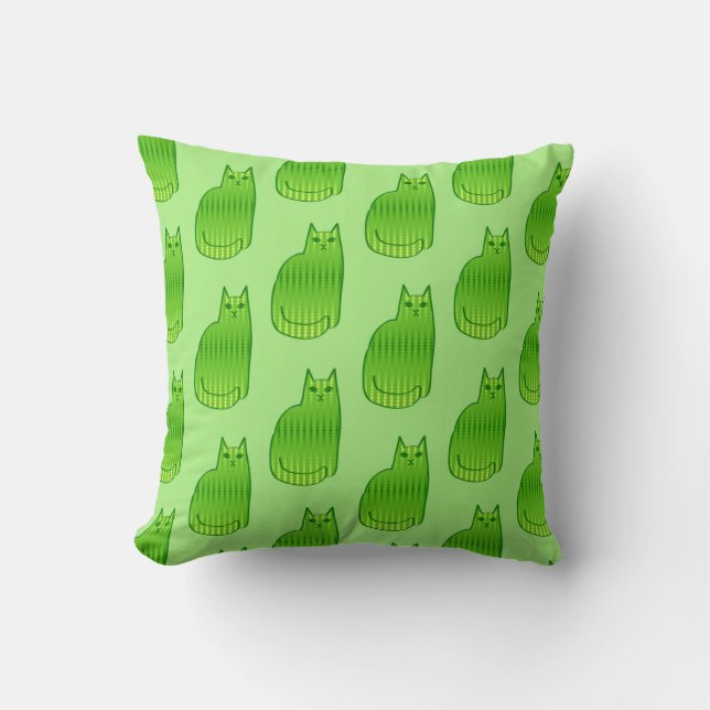 Coussin Chat moderne du milieu du siècle, chaux et vert ém (Recto)