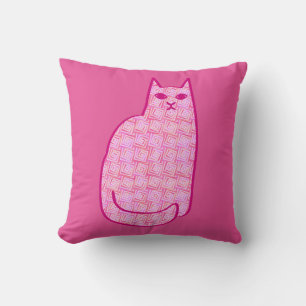 Coussin Chat moderne du milieu du siècle, Fuchsia et rose