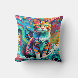 Coussin Chat multicolore coloré 759 Vague d'eau