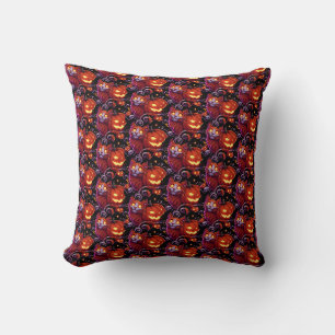 Coussin Chat mystique et Citrouilles brillants