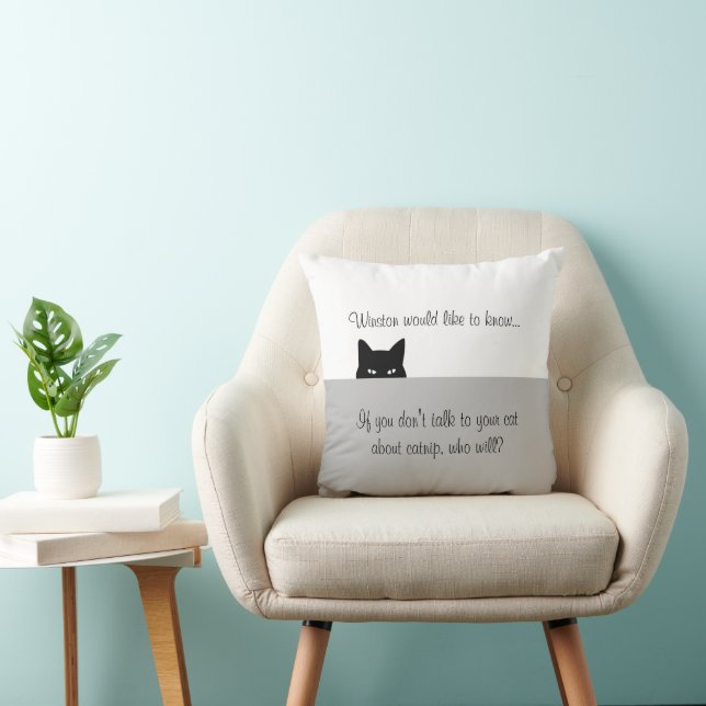 Coussin Chat Neaky Winston Aimerait Savoir Jeter L'Oreille (Chaise)