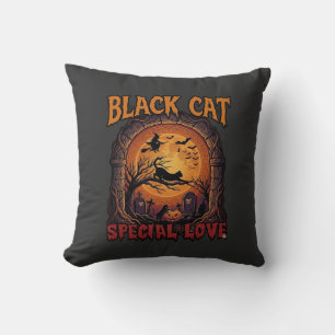 Coussin Chat Noir Amour Spécial Halloween Lune Sorcière Ci