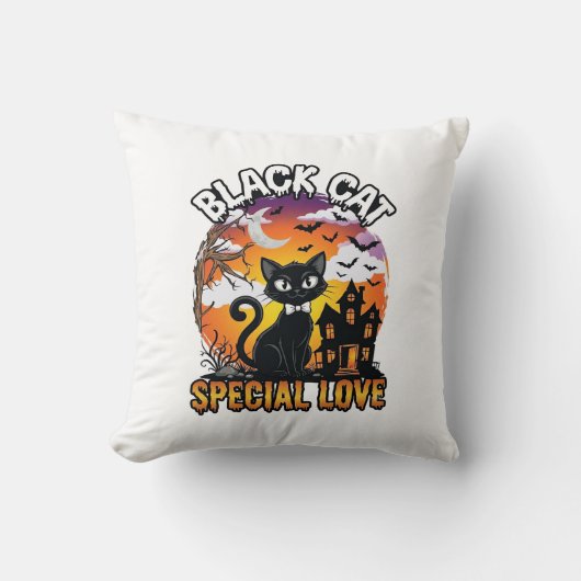 Coussin Chat Noir Amour Spécial Halloween Maison Hantée Ch (Recto)