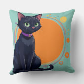 Coussin Chat Noir Avec Des Yeux Verts (Verso)
