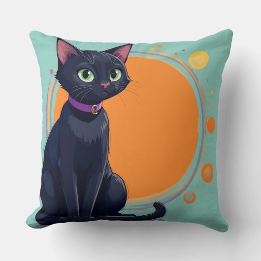 Coussin Chat Noir Avec Des Yeux Verts (Recto)