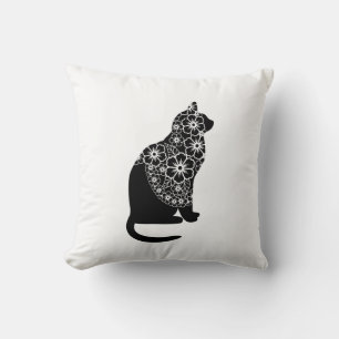 Coussin Chat noir avec Voile Floral Élégant Gothic Kitty