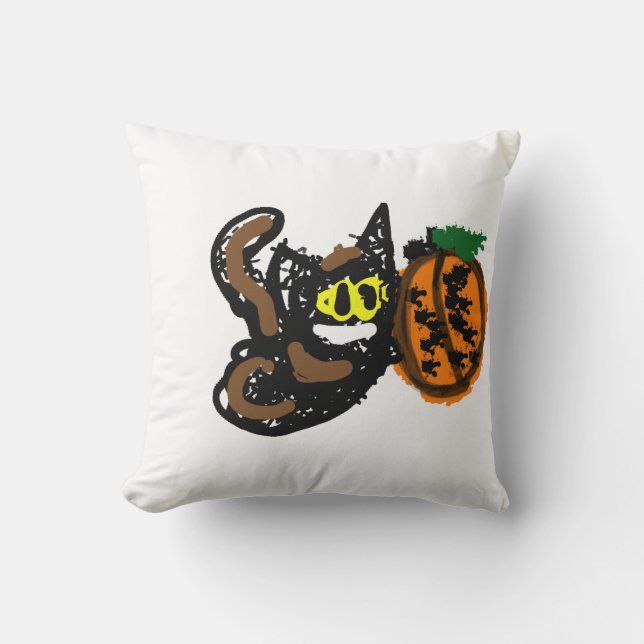 Coussin Chat noir chemin de citrouille cool  (Recto)