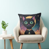 Coussin Chat noir cosmique futuriste atomique en clair de (Chaise)