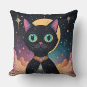 Coussin Chat noir cosmique futuriste atomique en clair de (Recto)