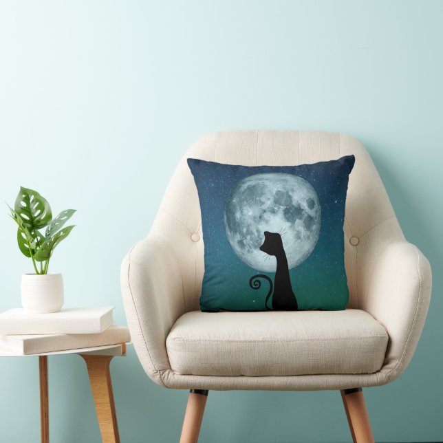 Coussin Chat Noir Dans L'Oreiller Lune (Chaise)