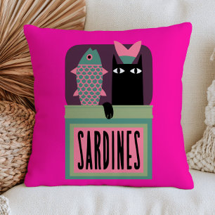 Coussin Chat Noir dans une Boîte de Sardines Animal Drôle
