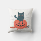 Coussin Chat noir d'Halloween assis sur le Citrouille (Verso)