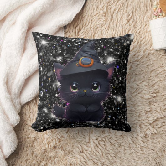 Coussin Chat noir d'Halloween blanc mignon (Couverture)