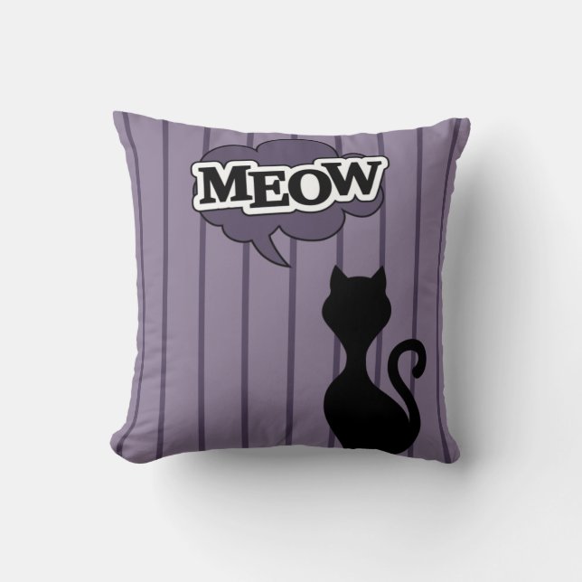 Coussin Chat noir disant meow (Recto)