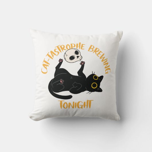 Coussin chat noir drôle d'Halloween (Recto)