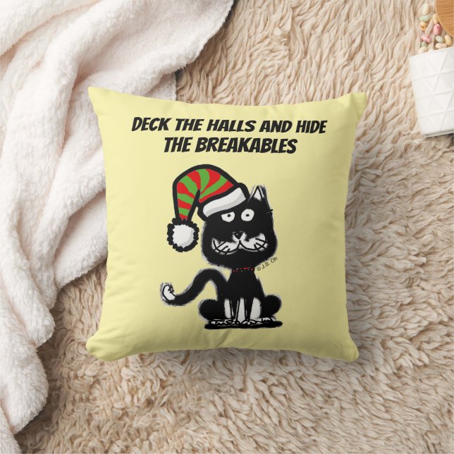 Coussin Chat noir drôle Humour de fête Fête de chat (Couverture)