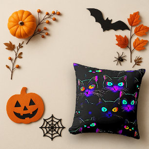 Coussin Chat noir effrayant au néon lumineux