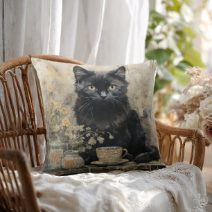 Coussin Chat Noir Élégant