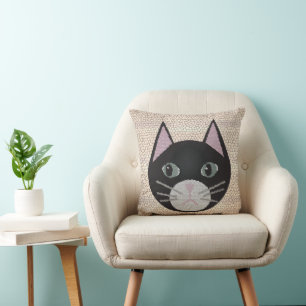 Coussin Chat noir en verre coloré, beige