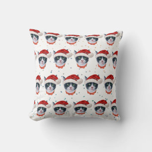 Coussin Chat noir et blanc à l'aquarelle de Noël