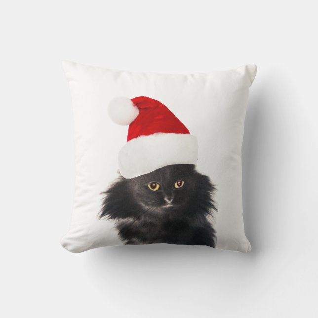 COUSSIN CHAT NOIR ET BLANC DE NOËL AVEC CASQUETTE SANTA CL (Recto)