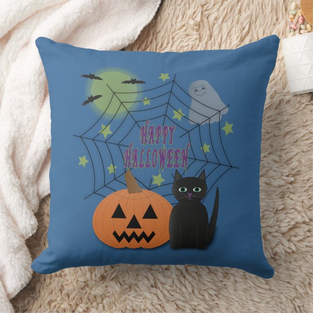 Coussin Chat noir et citrouille, Halloween pas effrayant (Couverture)