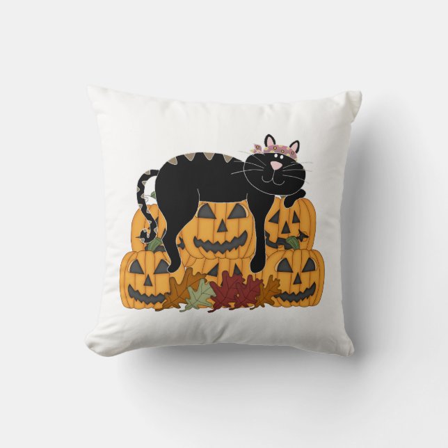 Coussin Chat noir et citrouilles (Recto)