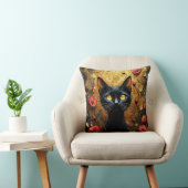 Coussin Chat noir et roses (Chaise)