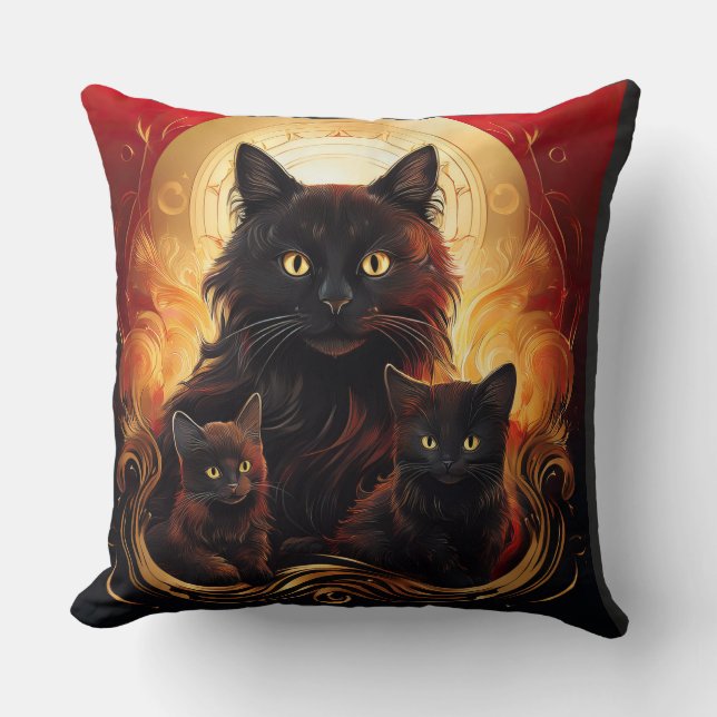 Coussin Chat noir et ses chatons Nice Aura (Recto)