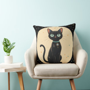 Coussin Chat noir futuriste atomique Lune 