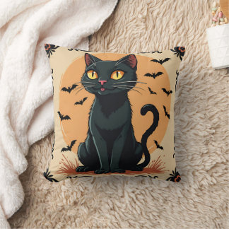 COUSSIN CHAT NOIR HALLOWEEN AVEC BATS