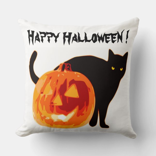 COUSSIN CHAT NOIR HALLOWEEN ET CITROUILLE (Recto)