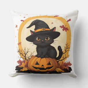 Coussin 🎃 Chat Noir Halloween : Félin Sorcier 🧙‍♂️