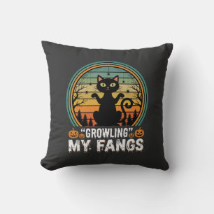 Coussin Chat noir Halloween grognant mes crocs design rétr