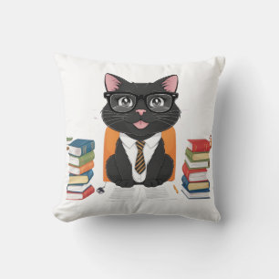 Coussin Chat noir intelligent avec lunettes - Drôle Cartoo