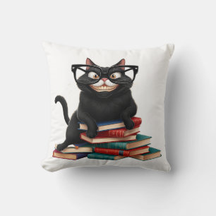 Coussin Chat noir intelligent avec lunettes - Drôle Cartoo